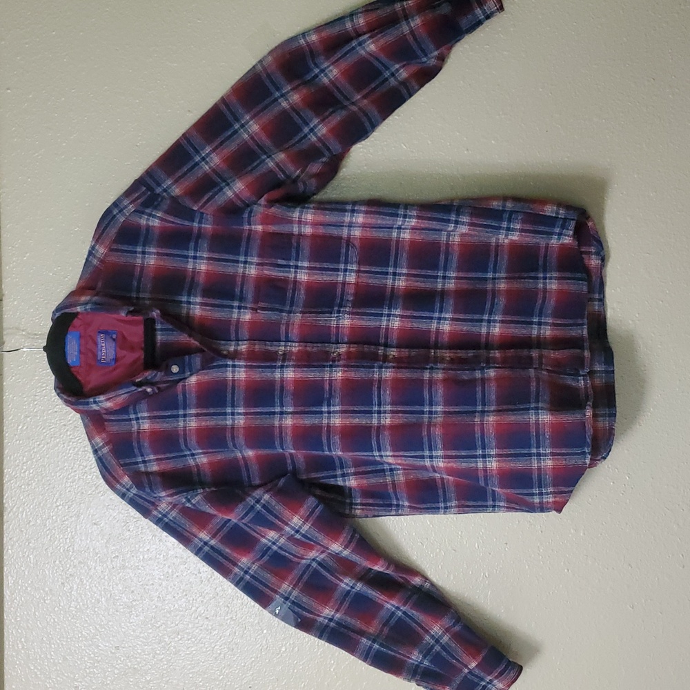 PENDLETON Mens Sz XL Plaid Wool Long Sleeve Button Down Shirt Blue Red Washable